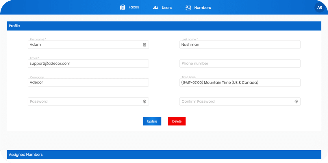 This is page for Admin, where he can see information about his users and make changes if need